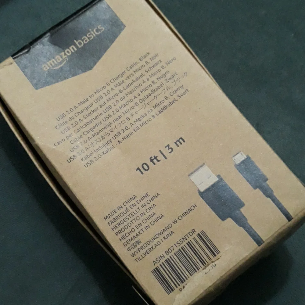 USB 2.0 A-Male to Micro B black charger cable 10 feet long. Android compatible.